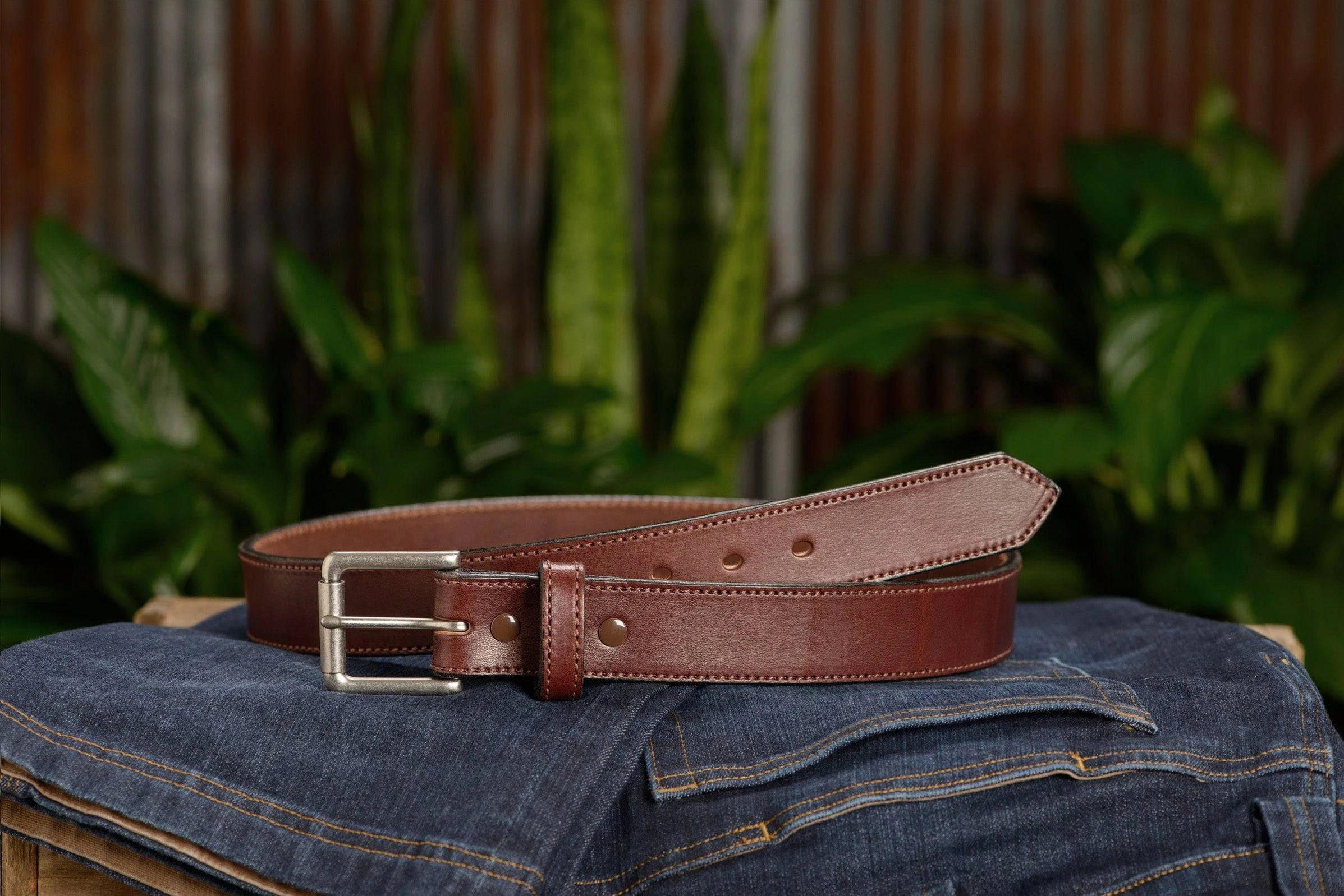 The Maverick: Brown Stitched Leather Belt 1.50"
