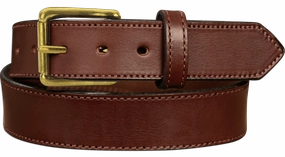 The Maverick: Brown Stitched Leather Belt With Brass 1.50"