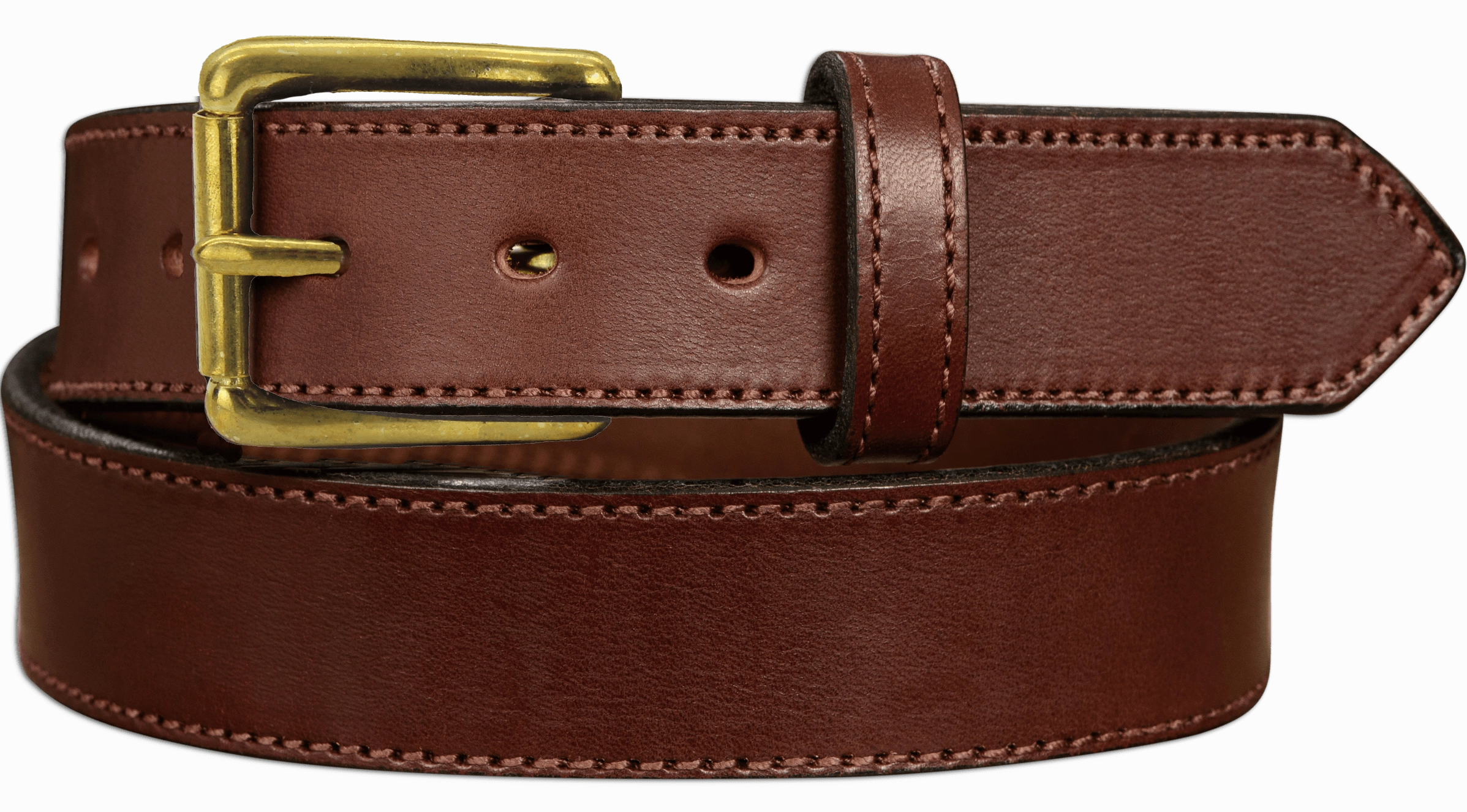 The Maverick: Brown Stitched Leather Belt With Brass 1.50"