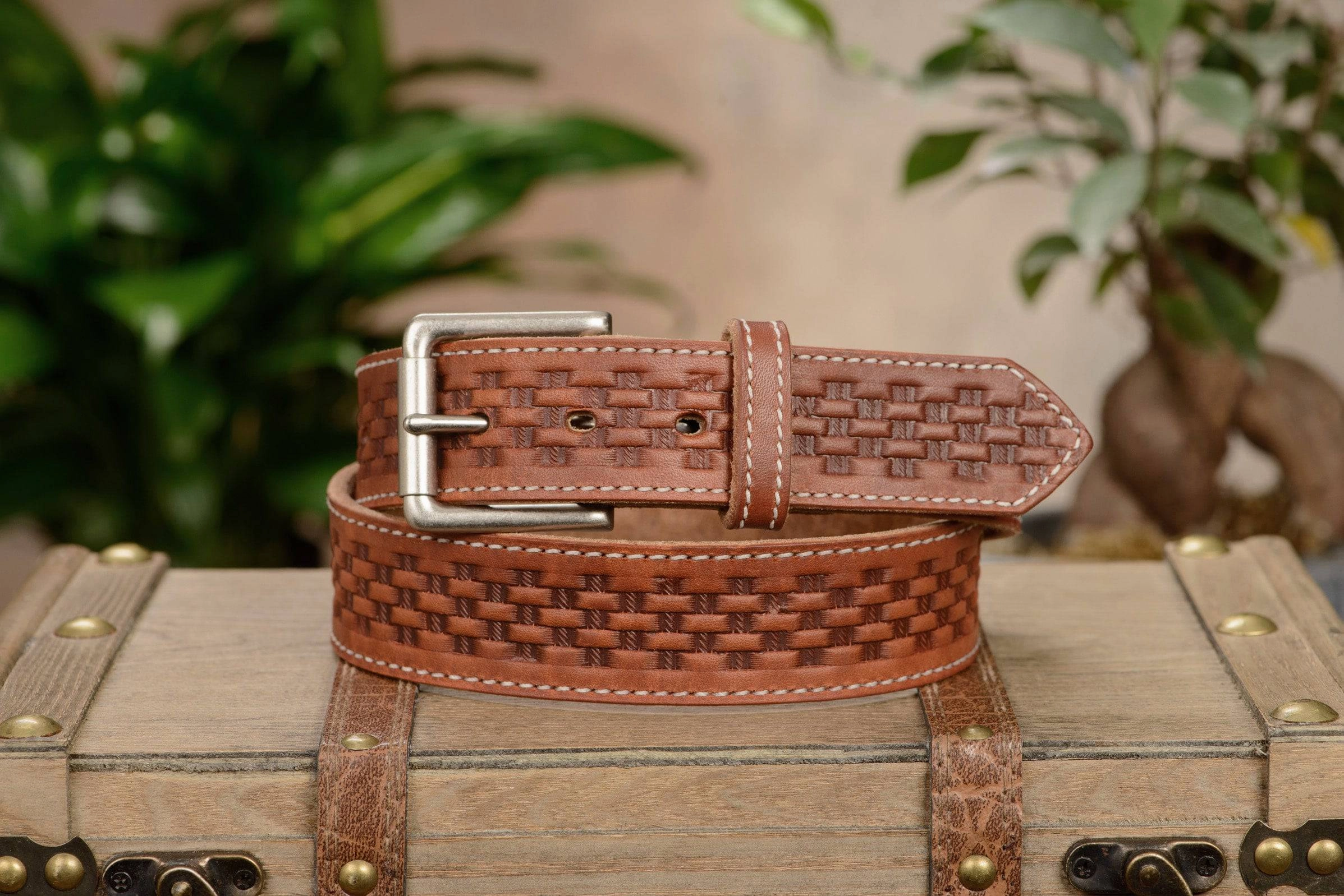 The Maverick: Hot Dipped Tan Stitched Basket Weave 1.50"