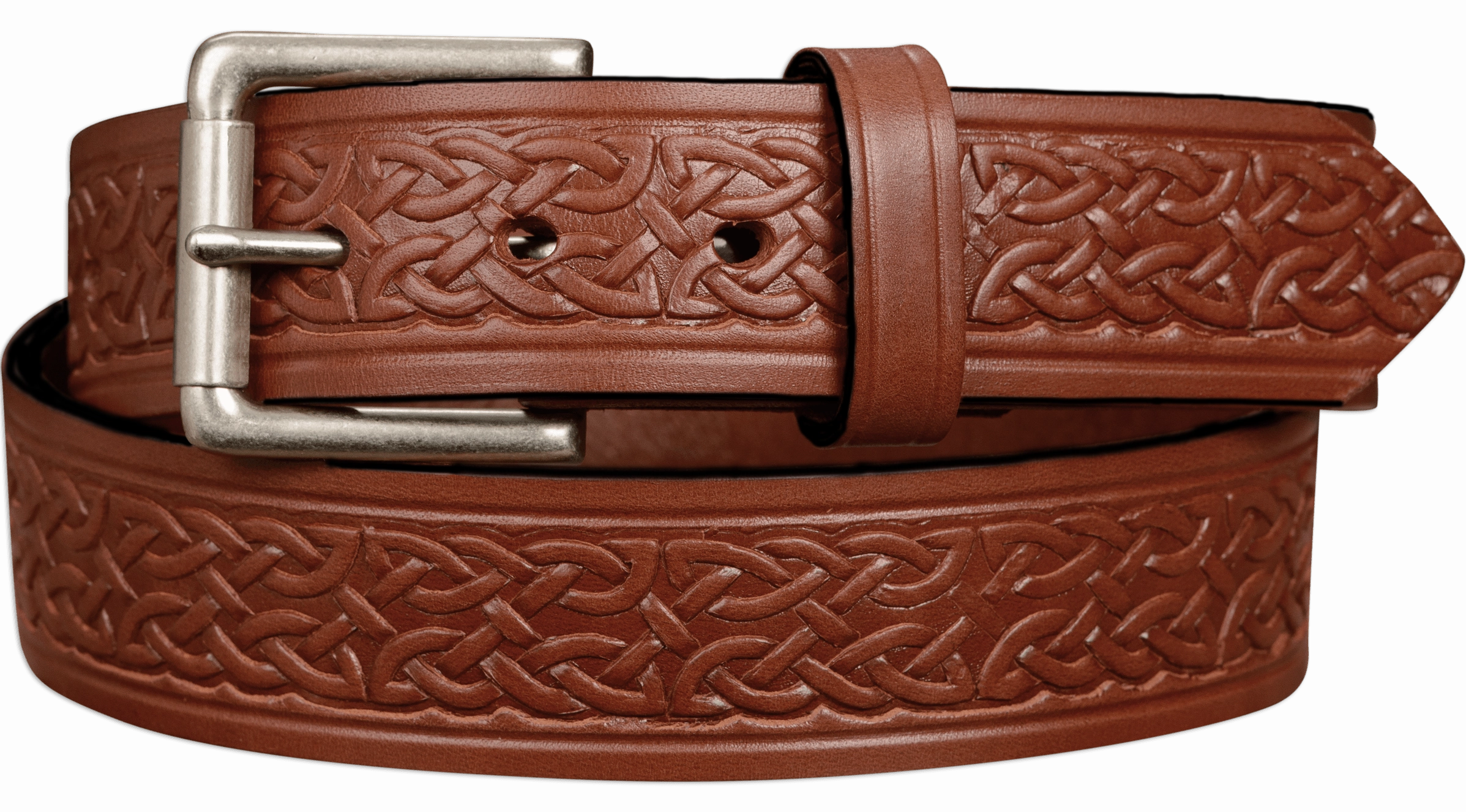 The Maverick: Medium Brown Celtic Leather Belt 1.50"