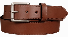 The Maverick: Medium Brown Stitched Leather Belt 1.50"