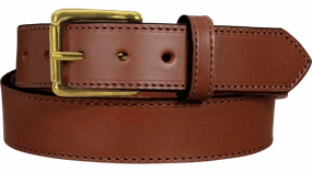 The Maverick: Medium Brown Stitched Leather Belt With Brass 1.50"