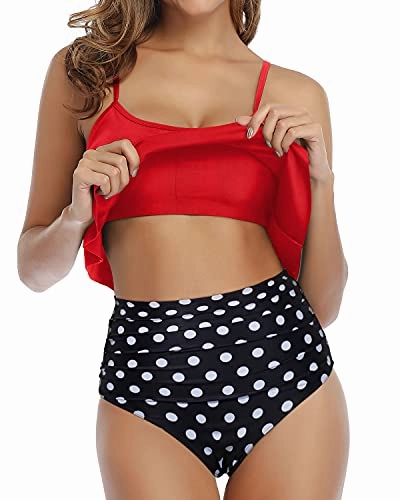 Trendy And Fashionable Ruffle High Waisted Bikini-Red Dot