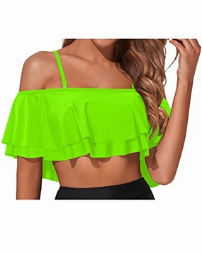 Trendy Padded Bikini Top Off Shoulder Swim Top-Neon Green