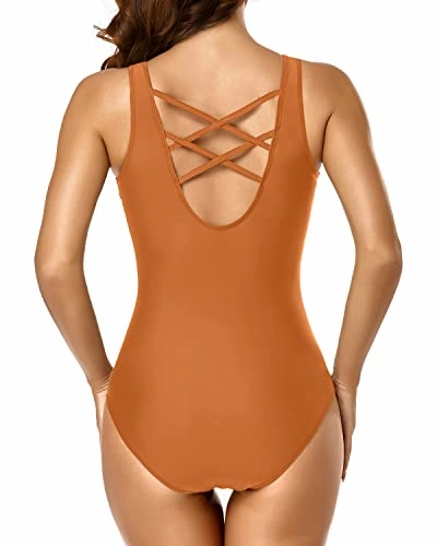 Tummy Control Athletic One Piece Swimsuits For Women-Dark Orange