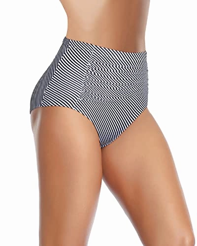 Tummy Control Swimsuit Bottoms Ruched Bathing Suit Bottom-Black And White Stripe