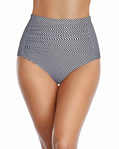 Tummy Control Swimsuit Bottoms Ruched Bathing Suit Bottom-Black And White Stripe