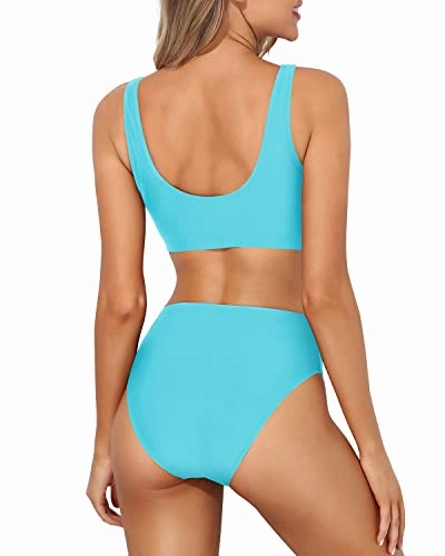 Tummy Hiding High Waisted Bathing Suit Bottoms-Aqua