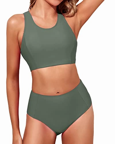 Two Piece Bikini Set Stylish Design For Teen Girls-Army Green