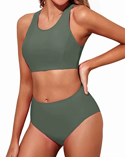 Two Piece Bikini Set Stylish Design For Teen Girls-Army Green