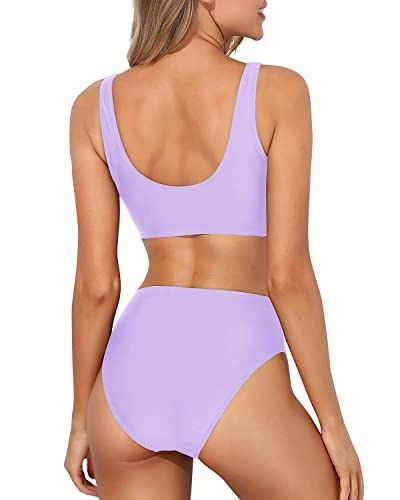 Vintage High Cut Swimsuit High Waisted Bathing Suit Bottoms-Light Purple