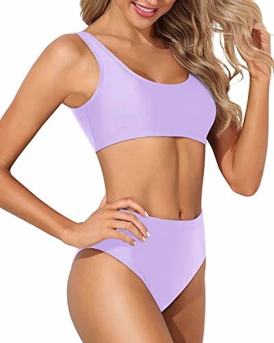 Vintage High Cut Swimsuit High Waisted Bathing Suit Bottoms-Light Purple