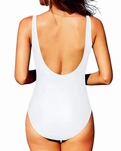 Vintage Tummy Control Ruched Tummy Control Swimwear-White