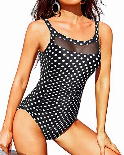 Vintage Tummy Control U Back One Piece Swimsuits-Black Dot