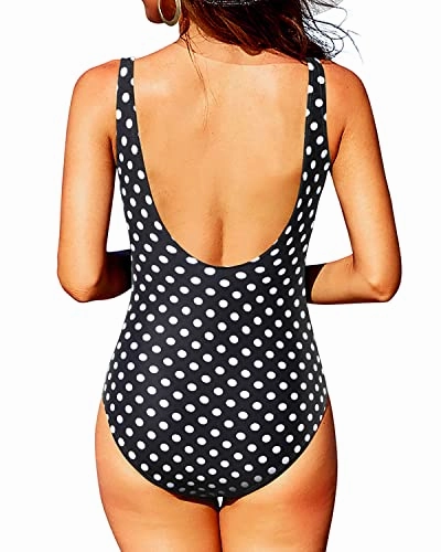Vintage Tummy Control U Back One Piece Swimsuits-Black Dot