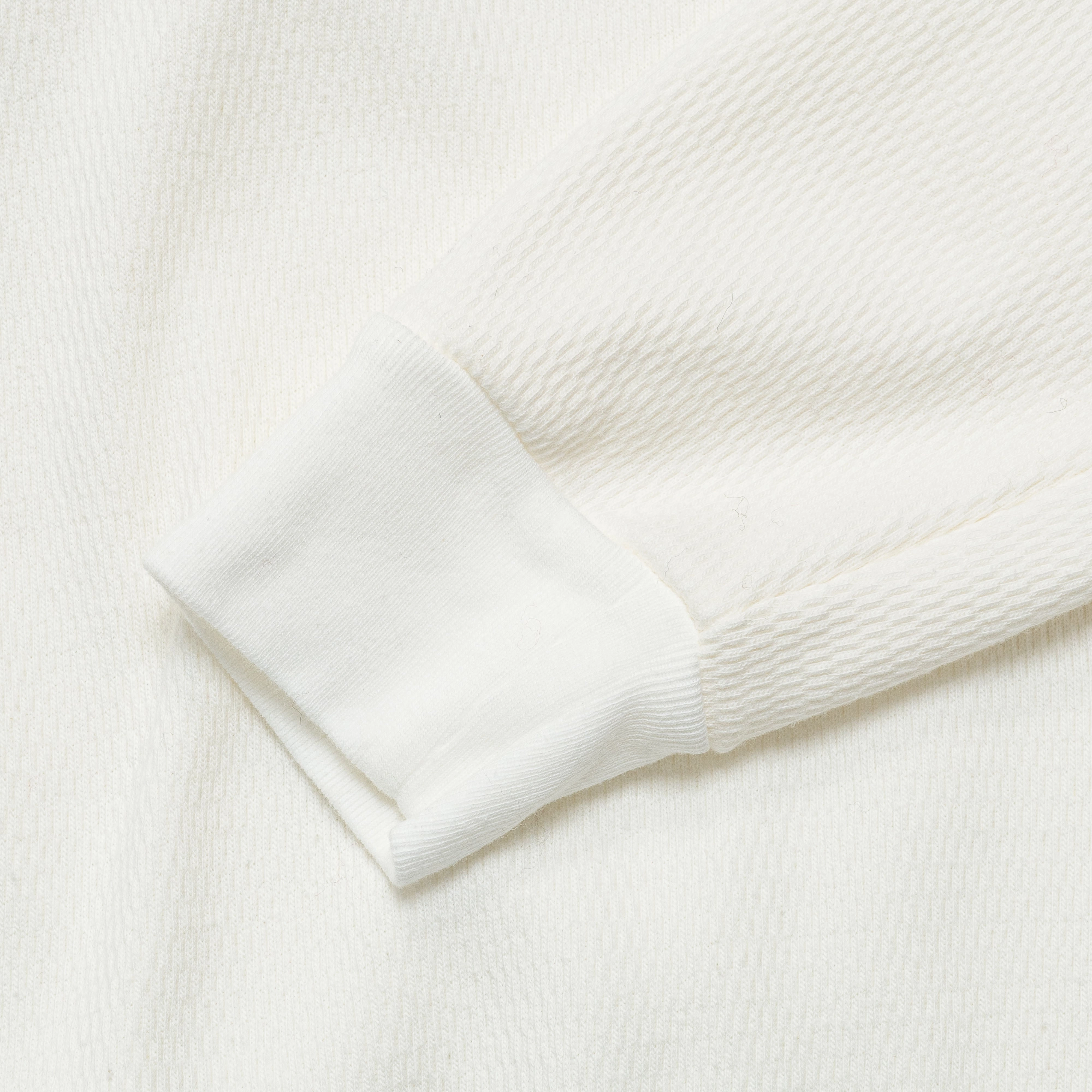 Waffle Jersey High-Neck Long Sleeve T (PEACE Embroidery) - White