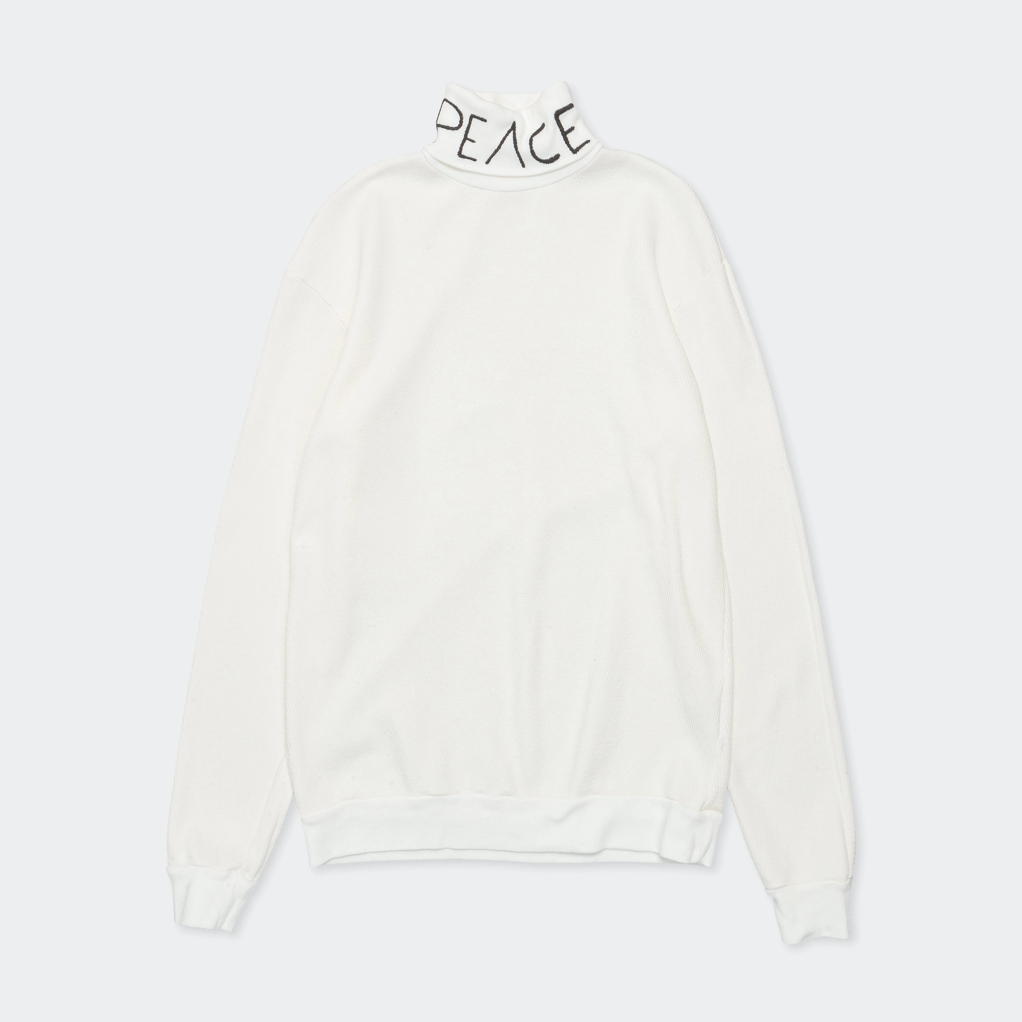 Waffle Jersey High-Neck Long Sleeve T (PEACE Embroidery) - White