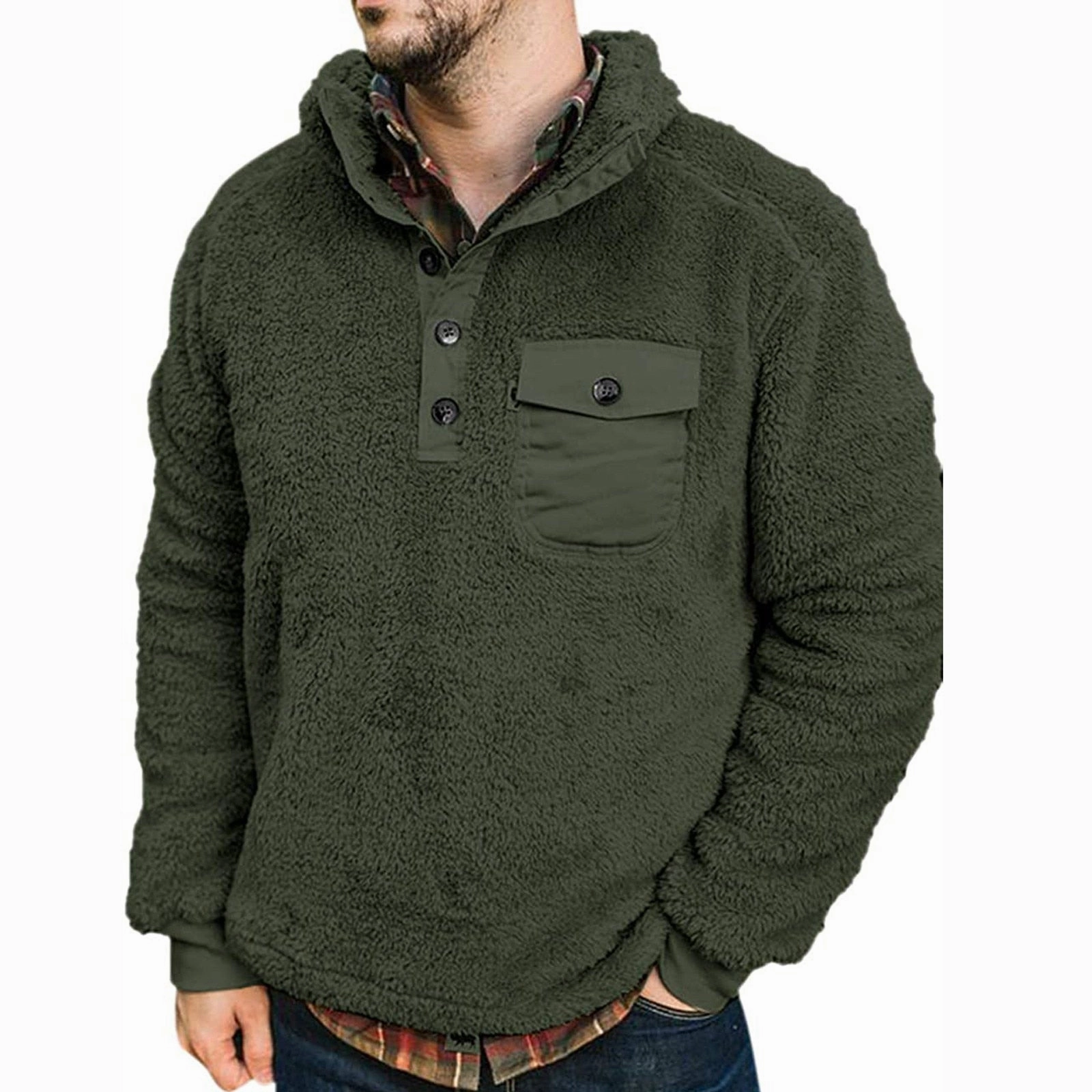 West Louis™ Very Warm Chest Button & Pocket Hoodie