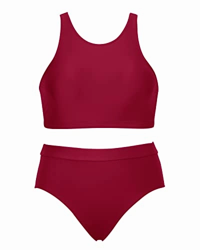 Women Two Piece Swimsuits High Waisted Bikini Set-Red