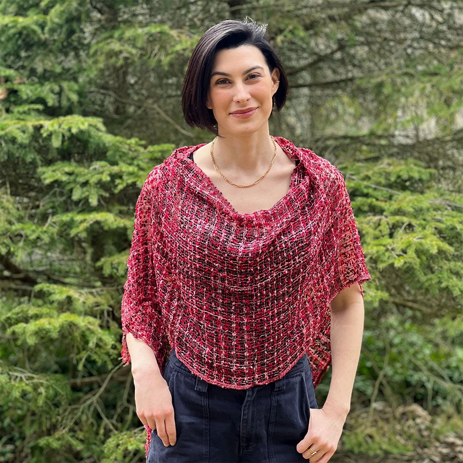 Woven Ribbon Poncho/Shrug - Red/Pink Mix, Nepal