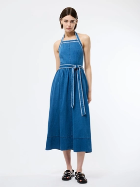 Zaves Chambray Halterneck Midi Dress
