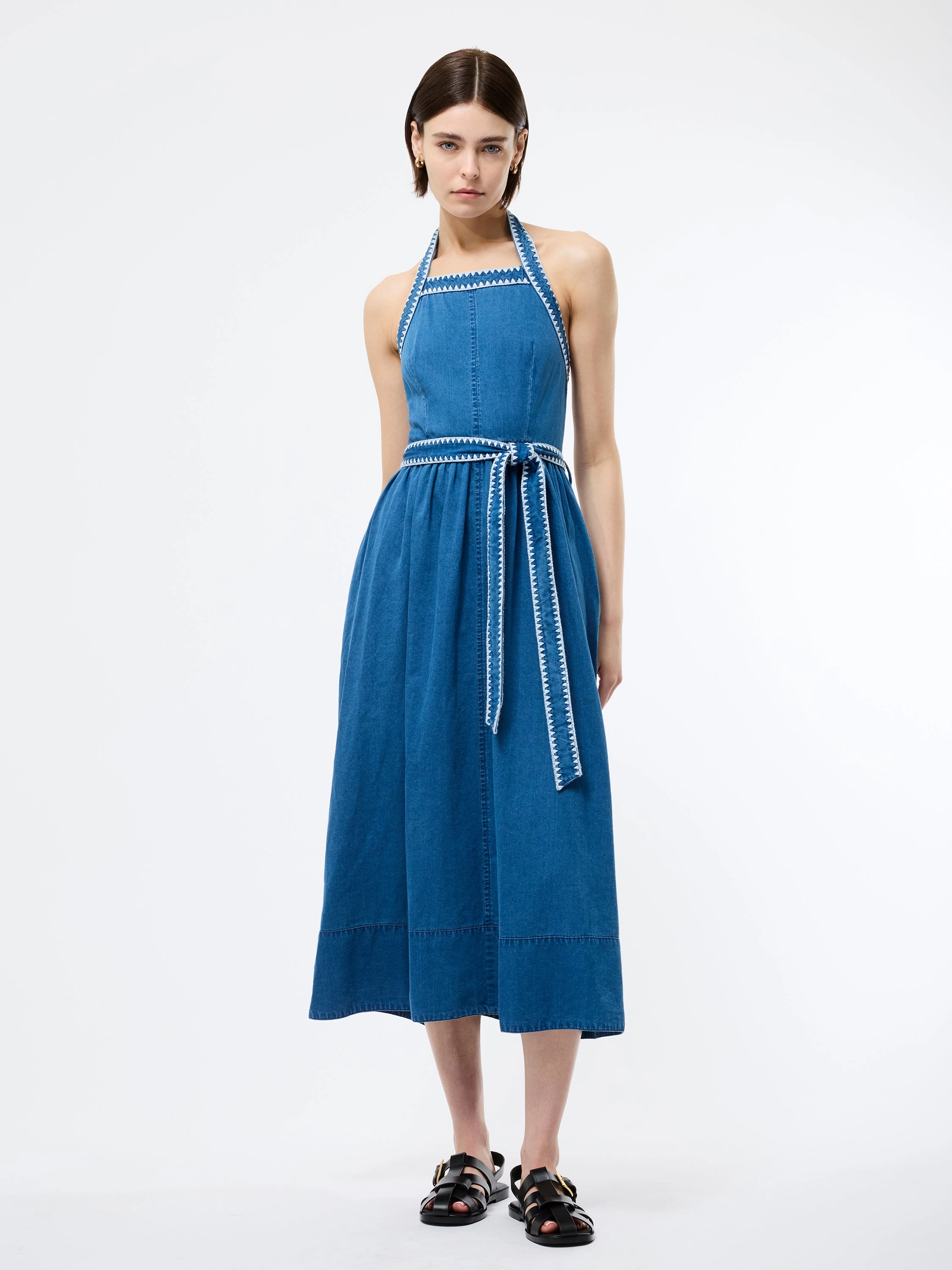 Zaves Chambray Halterneck Midi Dress