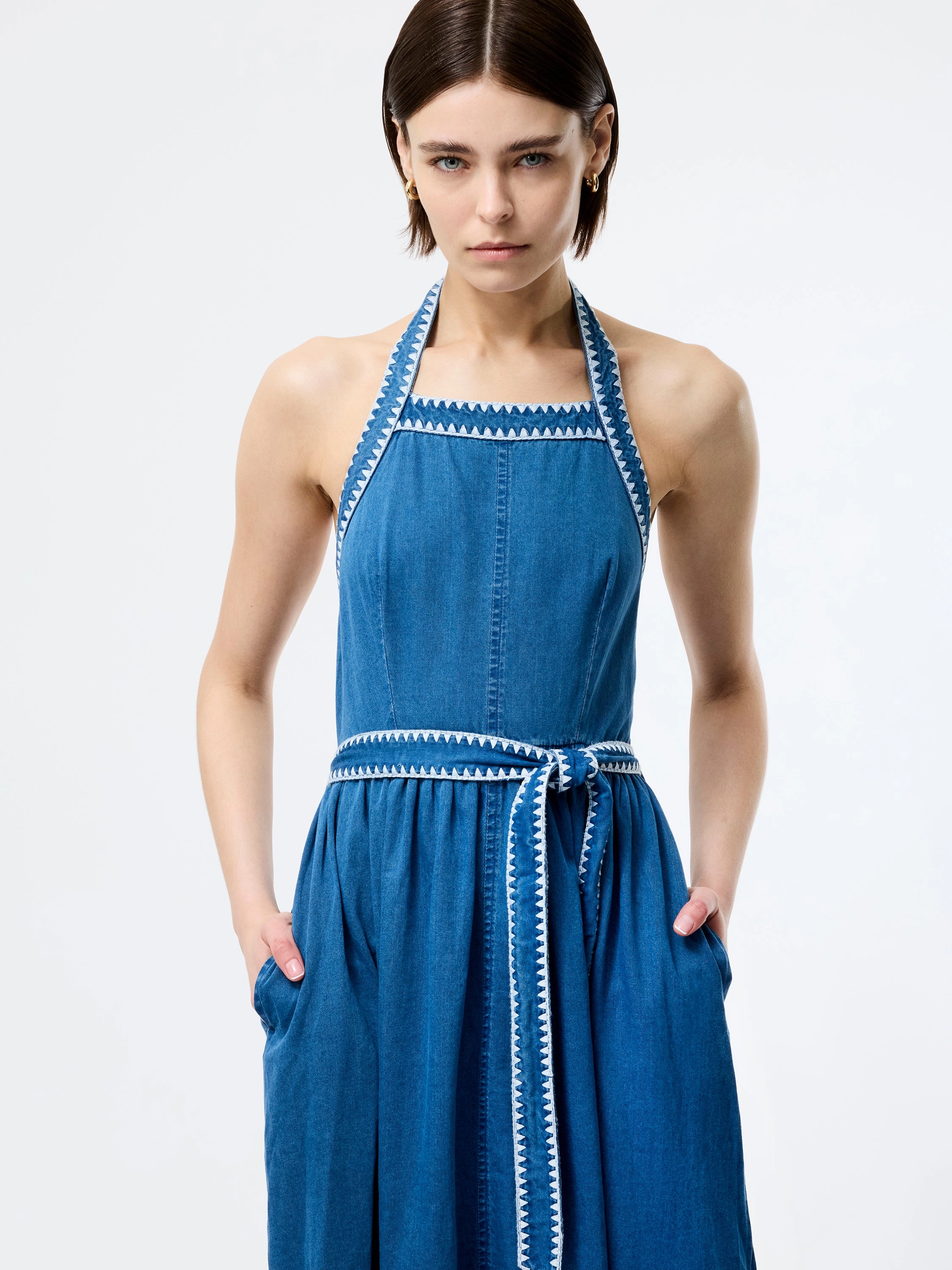 Zaves Chambray Halterneck Midi Dress