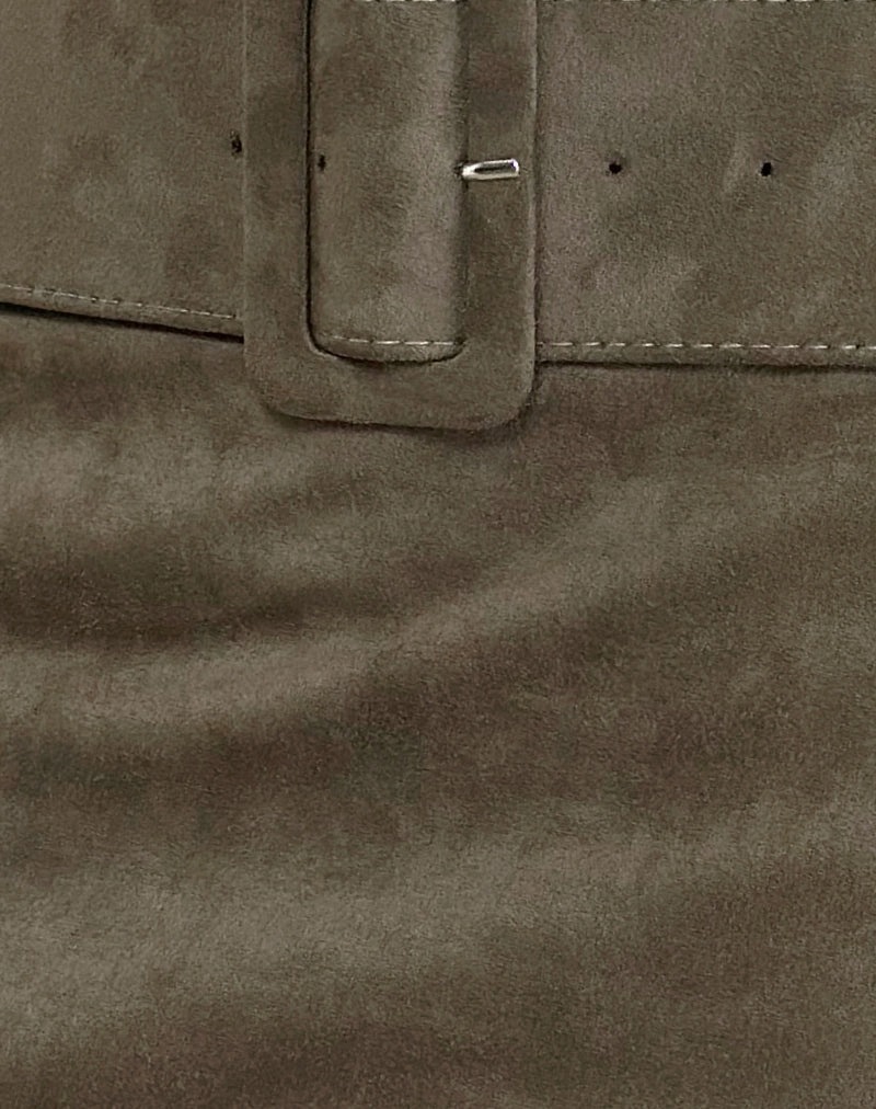 Zita Belted Mini Skirt in Suede Brown
